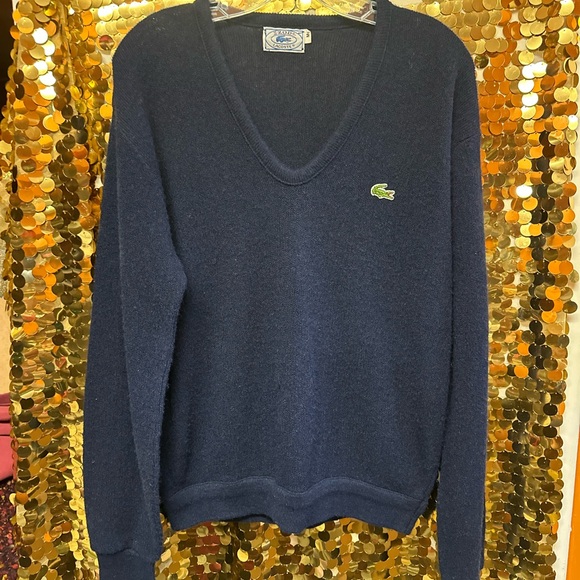Lacoste unisex Deep Blue V-Neck Sweater vintage rare